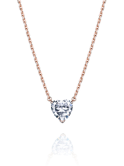 Heart-Shaped Cubic Zirkonia & Rose Silver Necklace, 1