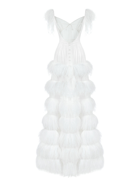 White Feathers Trimmed Bridal Dress , 2 White Feathers Trimmed Bridal Dress , 2