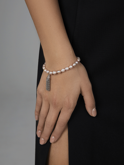 Silver Tassel & Pink Pearls Bracelet, 2