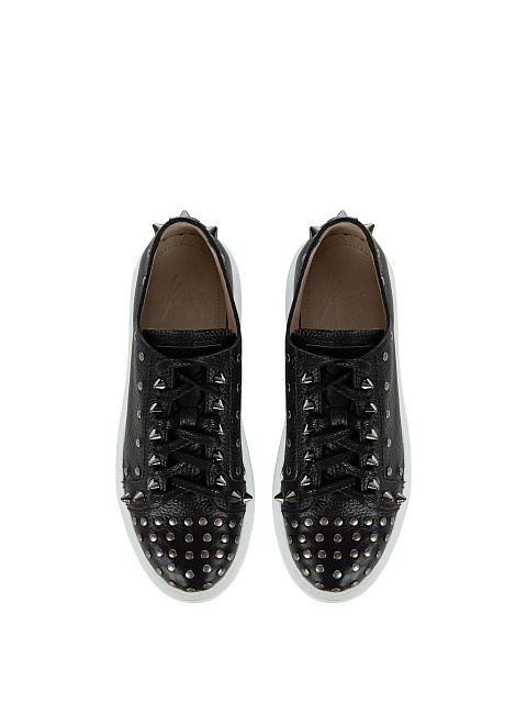 Black Leather Studded Chunky Sneakers, 4
