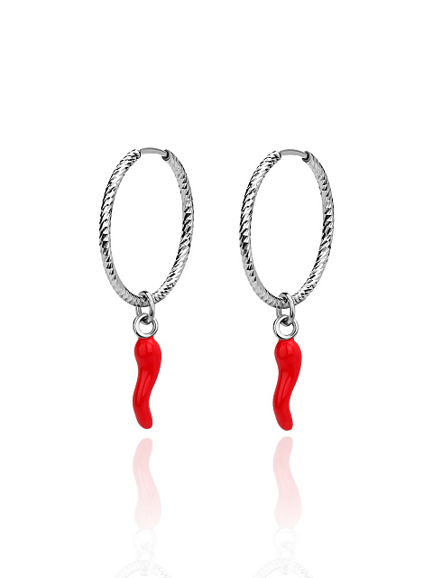 Silver & Red Pepper Hoop Earrings, 1