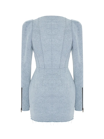 Light Blue Washed Denim Mini Dress, 2