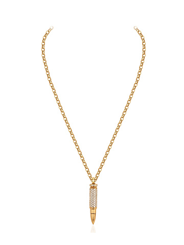 Yellow gold bullet pendant necklace with diamonds, 1
