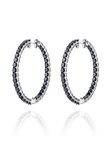 White Gold & Black Diamonds Medium Hoop Earrings, 1