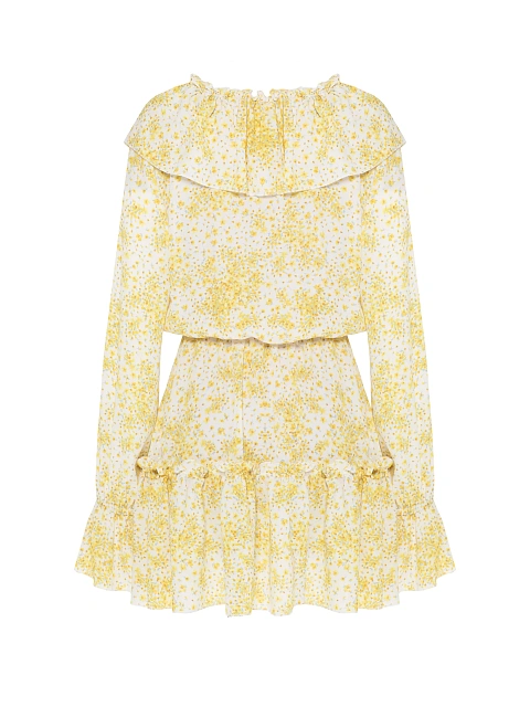 Yellow mini dress with floral print and ruffles, 2 Yellow mini dress with floral print and ruffles, 2