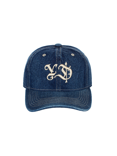 Beige YD Embroidered Dark Blue Denim Cap, 2