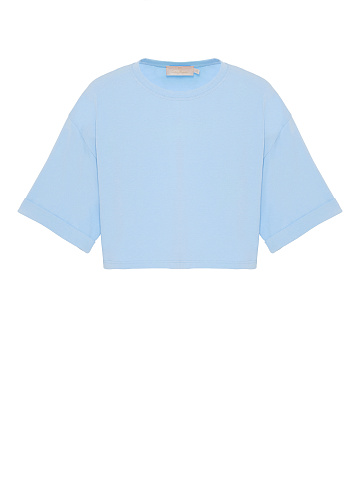Light Blue Cotton Cropped T-shirt, 1
