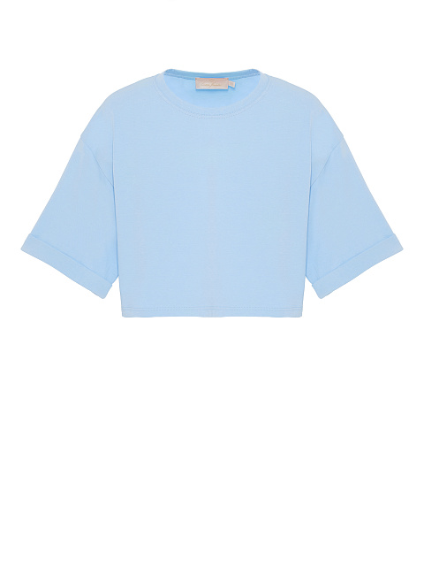 Light Blue Cotton Cropped T-shirt, 1 Light Blue Cotton Cropped T-shirt, 1