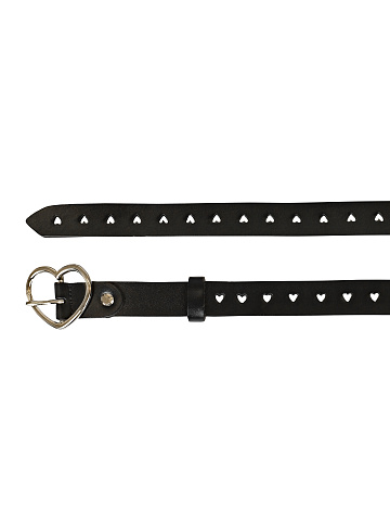 Black Leather Belt With Golden Heart-Shaped Buckle , 2
