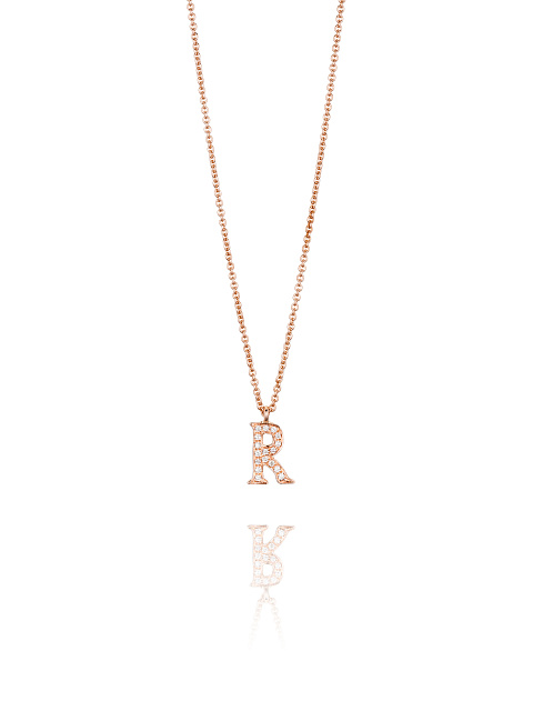 Rose Gold Diamond "R" Necklace, 1