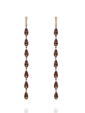 Long rose gold earrings with pear-cut topazes, 1