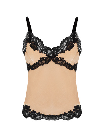 Beige Lace Trim Velvet Top, 1