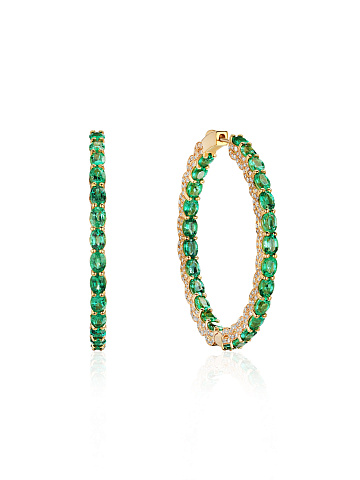 Yellow gold hoops with emeralds, 1