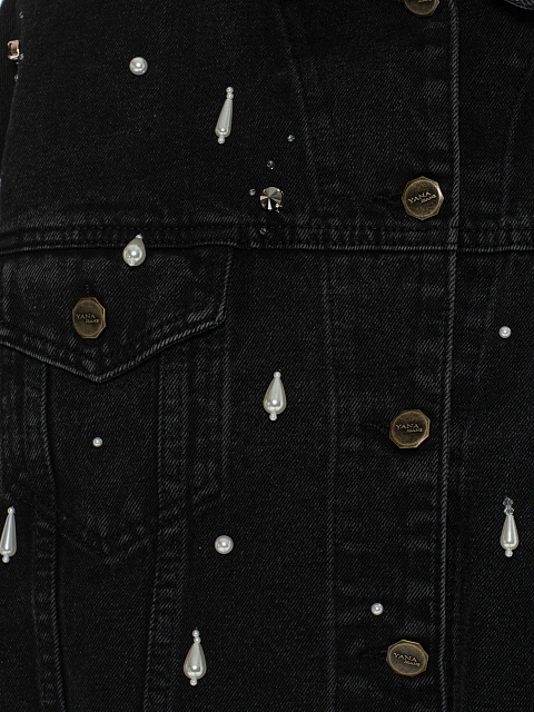 Black denim jacket with beads and rhinestones, 3 Black denim jacket with beads and rhinestones, 3