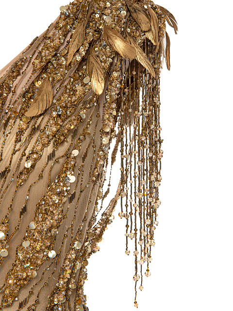 Gold Asymmetric Embroidered Mesh Maxi Dress, 3 Gold Asymmetric Embroidered Mesh Maxi Dress, 3