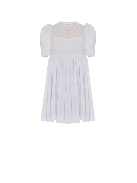 Girl's White Lace Collar Chiffon Dress, 1 Girl's White Lace Collar Chiffon Dress, 1