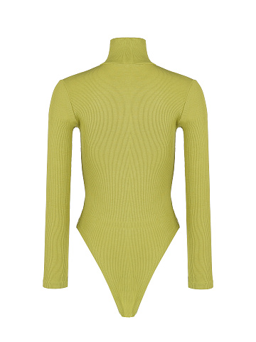 Green Ribbed Cotton L/S Turtleneck Bodysuit, 2