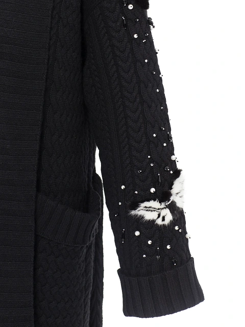 Black Mink Fur Trim Cashmere Knitted Coat, 4 Black Mink Fur Trim Cashmere Knitted Coat, 4