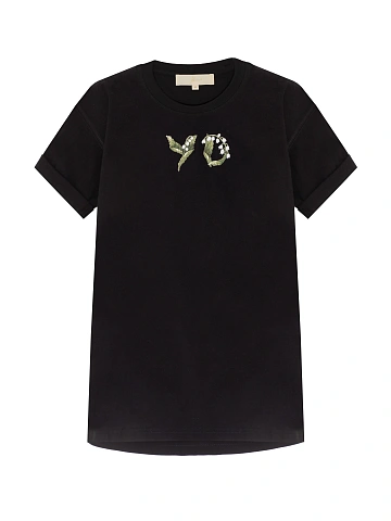 Black Embroidery "YD" & Lily Of The Valley T-shirt, 1