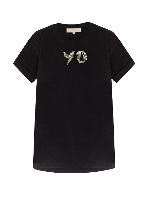 Black Embroidery "YD" & Lily Of The Valley T-shirt, 1 Black Embroidery "YD" & Lily Of The Valley T-shirt, 1