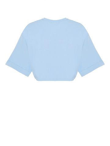 Light Blue Cotton Cropped T-shirt, 2