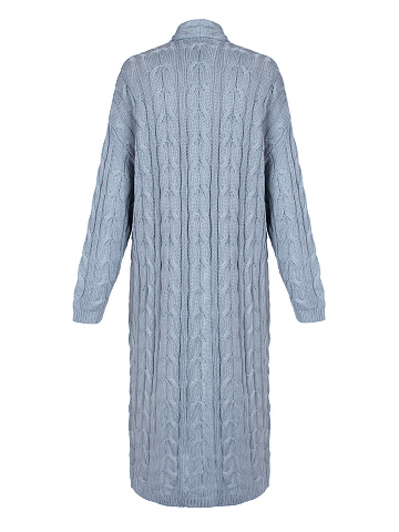Blue Tencel & Silk Cable Knit Long Cardigan, 2