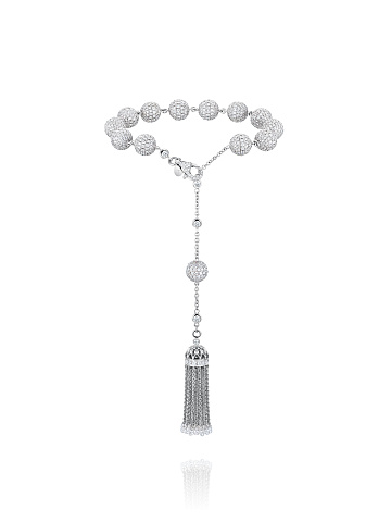 Briolette Diamond, Round Diamond & White Gold Tassel Bracelet , 1