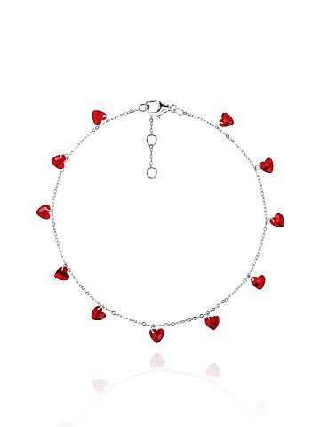 Silver & Heart Shaped Cubic Zirkonia Anklet, 1