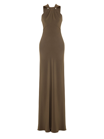 Khaki Silk Maxi Dress, 1