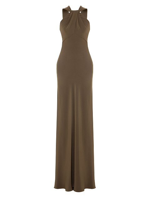 Khaki Silk Maxi Dress, 1