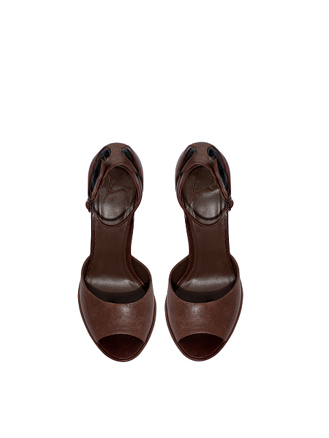 Brown Leather Chunky Heel Sandals, 4