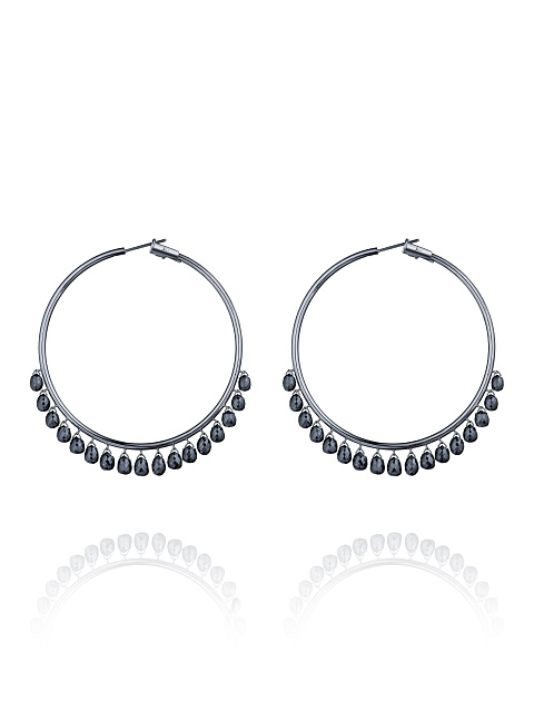 Hoop earrings in blackened gold with briolette-cut black diamonds, 1