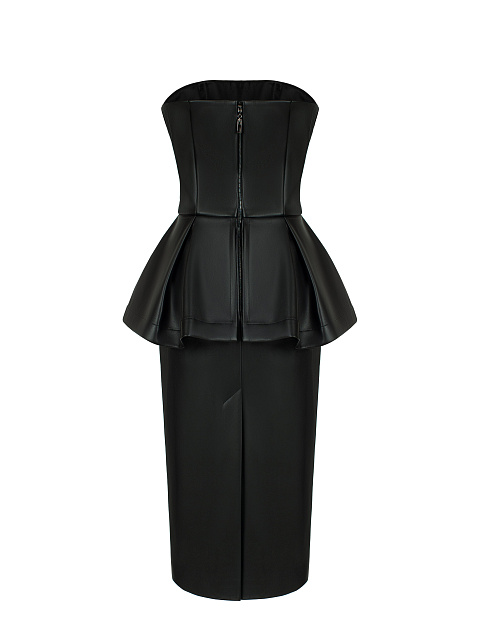 Black Faux Leather Peplum Midi Dress, 2
