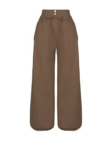 Brown Wide Cotton & Nylon Pants, 1