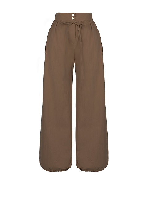 Brown Wide Cotton & Nylon Pants, 1