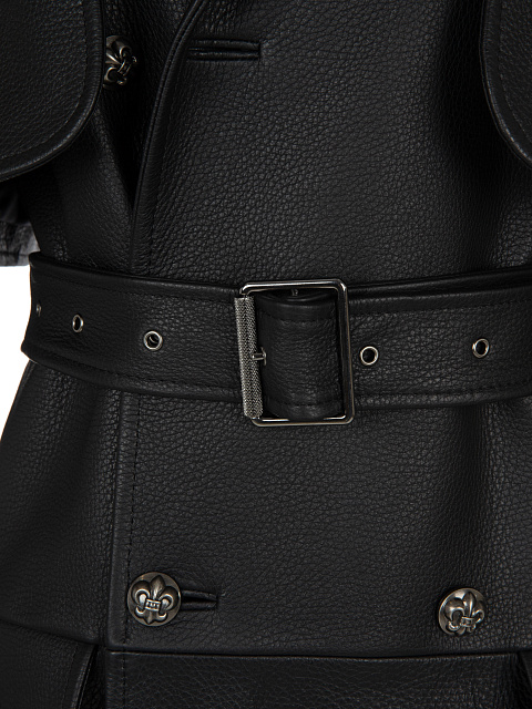Black Leather Double-Breasted Coat, 3