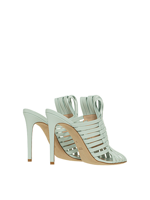 Mint Woven Leather Heeled Mules, 3