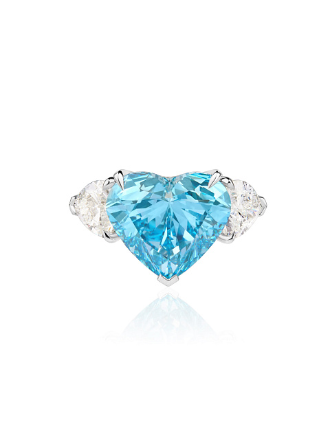 White gold ring with heart-shaped blue diamond, 3