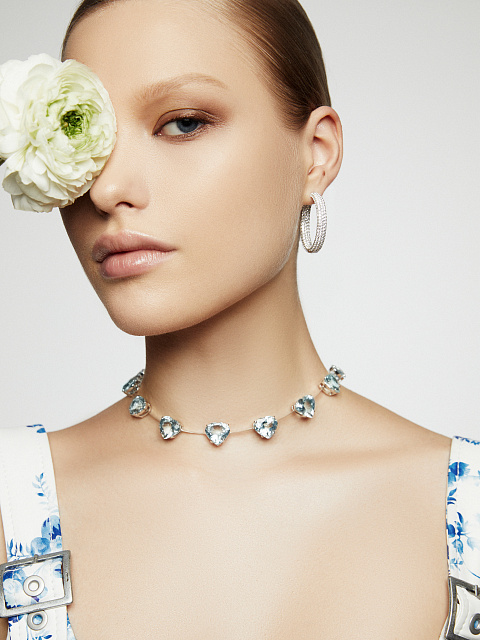 Round Diamond & White Gold Hoop Earrings, 5