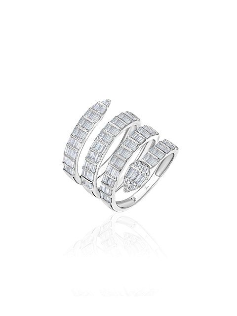 Wide white gold snake ring with baguette-cut diamonds, 1