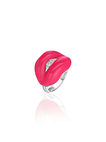 Lip-shaped ring with pink enamel and LG diamonds, 1