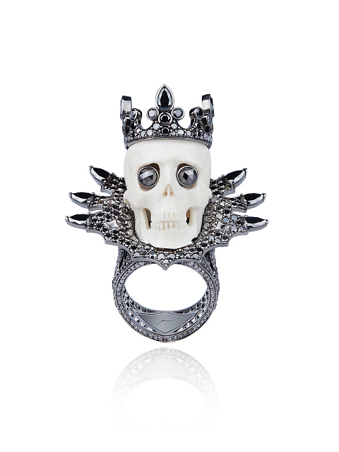 Mammoth Tusk, Black Diamond & Black Gold Skull Ring, 2