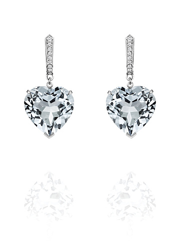 Heart Topaz White, Round Topaz White & White Gold Earrings, 1