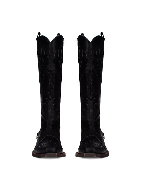 Black Leather Embroidered Cowboy Boots, 2