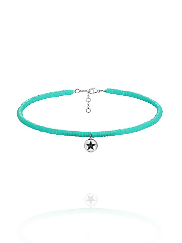 Turquoise rubber choker necklace with a pendant made of silver and black cubic zirconia, 1