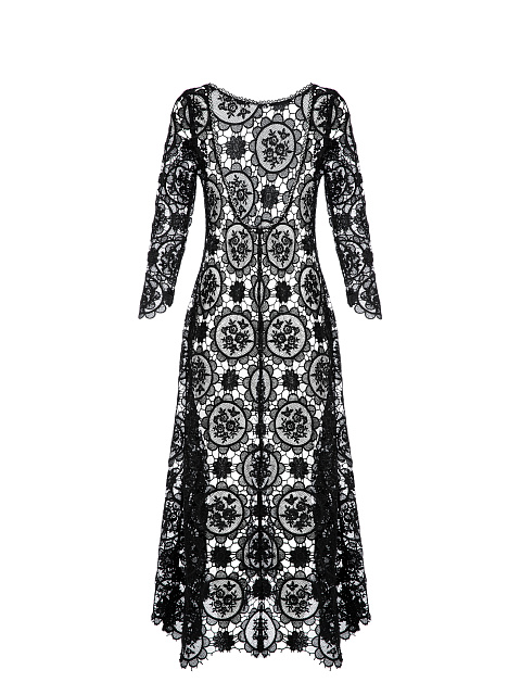 Black Lace Open Back Midi Dress, 2