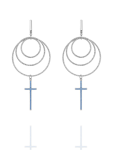 Silver & Cubic Zirkonia Hoop Earrings, 1