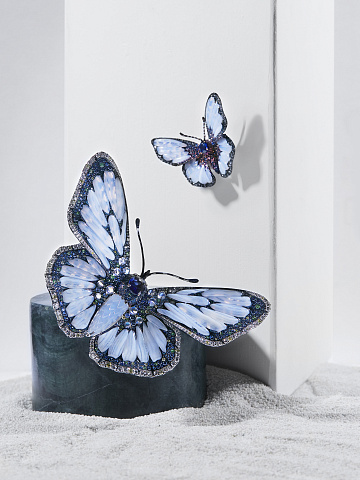 Black Gold, Diamonds, Sapphires, Tsavorite & Chalcedony Butterfly Brooch, 2