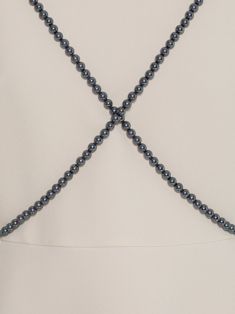 Milky Mini Dress With Black Pearls, 3