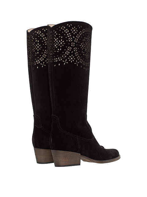 Black suede cowboy boots with perforation, 3